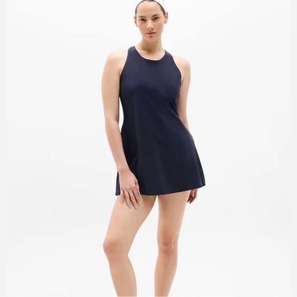Athleta Dresses & Skirts - Athleta girl L/12 Navy High-Neck Swim Dress with Skirt